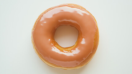 Glazed Donut Delight: A single, perfectly glazed donut sits invitingly, showcasing its smooth, light brown topping and golden-brown base. 