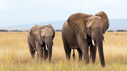 Fototapeta premium African Elephant Family in Savanna