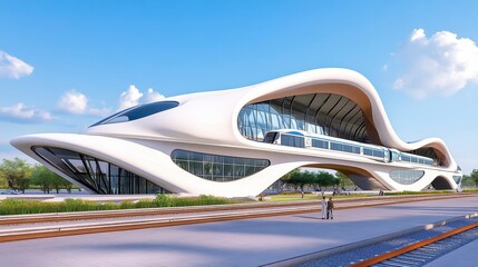 Futuristic Train Station with Unique Architectural Design and Landscape
