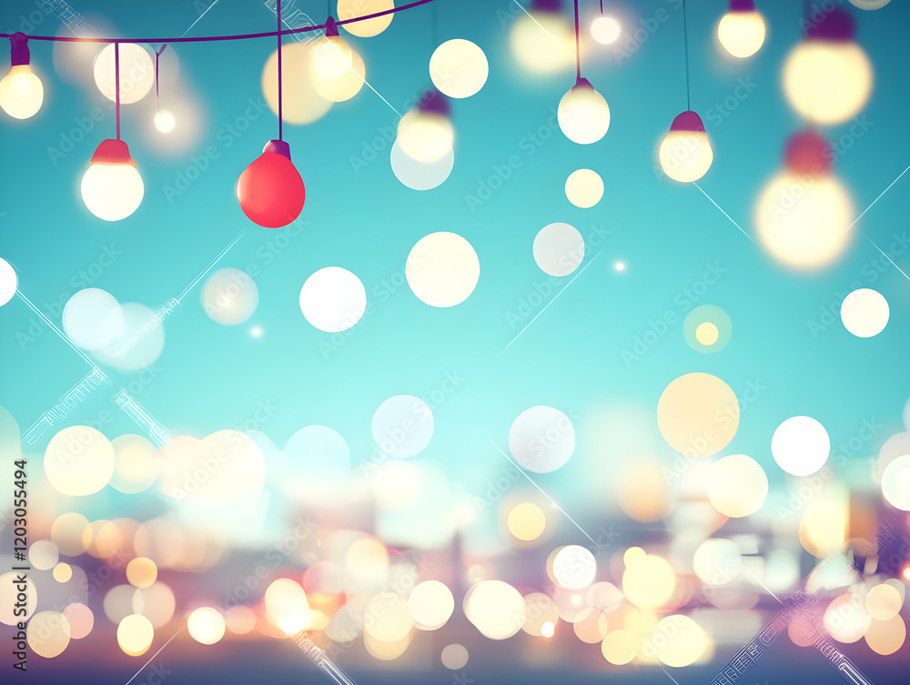Poster string lights bokeh background illustration