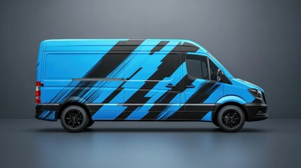 Blue van, abstract design, studio backdrop, mockup