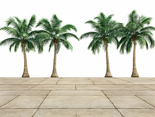 Palm Trees 3D Render on Stone Tiles Background