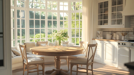 Obraz premium Sunlight streaming onto a breakfast table, evoking a peaceful atmosphere.