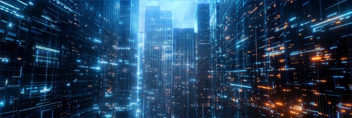 Obraz premium Breathtaking Cityscape Panorama at Night with Vibrant Lights background. 
