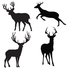 Deer Silhouette, Deer Vector Silhouette, Deer cartoon Silhouette, reindeer illustration, Deer icon Silhouette, reindeers Silhouette illustration