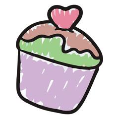 cupcake with heart hand drawing Illustration