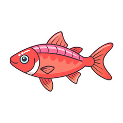 Cartoon illustration of a vibrant red fish, Vector cartoon illustration of a fish with red scales, pink stripes, and detailed fins, showcasing a playful and colorful aquatic design.  
