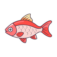 Cartoon illustration of a red and pink fish, Vector cartoon illustration of a fish with red and pink scales, yellow dorsal fin, and a playful aquatic design featuring detailed fins.  
