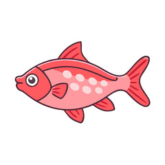 Cartoon illustration of a pink fish, Vector cartoon illustration of a fish with pink and red hues, spotted pattern, and playful design, showcasing aquatic details and fins.  
