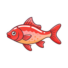 Cartoon illustration of a vibrant red fish, Vector cartoon illustration of a vibrant red fish with orange and pink accents, featuring a playful aquatic design and detailed fins.  
