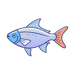 Cartoon illustration of a pastel blue fish, Vector cartoon illustration of a fish with pastel blue and orange tones, featuring a playful aquatic design and simple details.  
