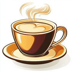 Obraz premium Steaming cup of coffee with heart-shaped foam on a saucer.