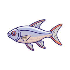 Cartoon illustration of a purple fish, Vector cartoon illustration of a fish with shades of purple and orange, featuring a simple aquatic design and playful details.  
