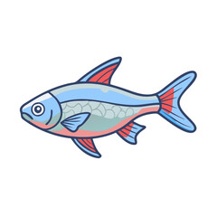Cartoon illustration of a colorful tropical fish, Vector cartoon illustration of a fish with pastel blue, red, and green hues, featuring playful design and aquatic details.  
