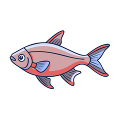 Cartoon illustration of a red and blue fish, Vector cartoon illustration of a fish with a red body and blue accents, featuring a simple aquatic design and playful look.  
