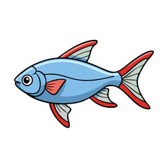 Cartoon illustration of a vibrant blue fish, Vector cartoon illustration of a fish with bright blue body and red fins, featuring playful aquatic design and clean details.  
