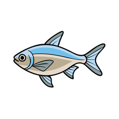 Cartoon illustration of a blue fish, Vector cartoon illustration of a fish with blue and beige colors, featuring simple aquatic design and playful character details.  
