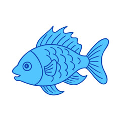Cartoon fish with spiky fins and blue body, A cartoon fish featuring a solid blue body, detailed scales, and spiky fins, perfect for aquatic-themed illustrations and creative projects.  
