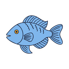 Cartoon fish with blue body and yellow eye, A cartoon fish featuring a solid blue body, striped fins, and a bright yellow eye, perfect for aquatic-themed designs and illustrations.  
