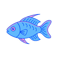 Cartoon fish with blue body and pink accents, A cartoon fish featuring a vibrant blue body with pink-accented fins and a minimalistic design, ideal for aquatic-themed projects and illustrations.  

