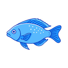 Cartoon fish with blue body and white spots, A cartoon fish featuring a bright blue body accented with white spots and detailed fins, perfect for aquatic-themed designs and illustrations.  
