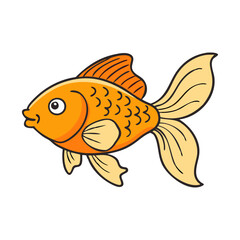 Cartoon goldfish with orange body and pale fins, A cartoon goldfish with an orange, scaled body and flowing pale yellow fins, perfect for aquatic-themed projects or creative designs.  
