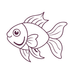 Line art of a smiling goldfish, A simple line art illustration of a goldfish with flowing fins and a cheerful smile, perfect for coloring or creative projects.  
