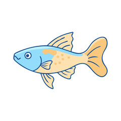 Blue and yellow tropical fish vector, Vector illustration of a tropical fish with a blue head, yellow body, and dotted details, featuring flowing fins, ideal for aquatic designs.  
