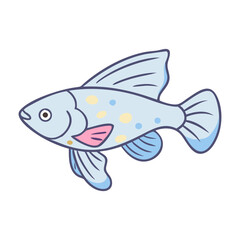 Light blue fish with pastel spots vector, Vector illustration of a light blue fish with pastel yellow and pink spots, flowing fins, and simple details, ideal for aquatic designs.  
