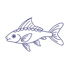 Blue outlined fish with scales vector, Vector illustration of a fish in a clean blue outline, featuring detailed scales and fins, perfect for aquatic, marine, or minimalist designs.  
