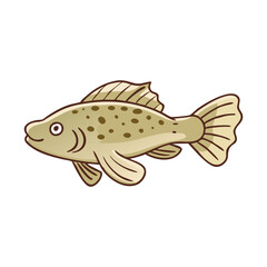 Green spotted fish vector illustration, Vector illustration of a green fish with dark spots and flowing fins, ideal for aquatic, marine, or nature-themed decorative designs.  
