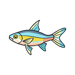 Blue and yellow tropical fish vector, Vector illustration of a tropical fish with blue, yellow, and pink hues, featuring sleek fins, perfect for aquatic-themed designs.  
