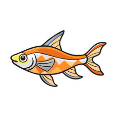 Geometric orange and yellow fish vector, Vector illustration of a vibrant fish with orange, yellow, and geometric patterns, ideal for aquatic, tropical, or decorative design projects.  
