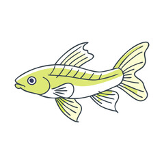 Green tropical fish vector illustration, Vector illustration of a sleek tropical fish in light green tones with flowing fins, perfect for aquatic or marine-themed designs.  
