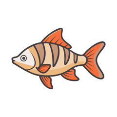 Beige and brown striped fish vector, Vector illustration of a striped fish with beige and brown tones and red fins, perfect for aquatic or tropical-themed designs.  

