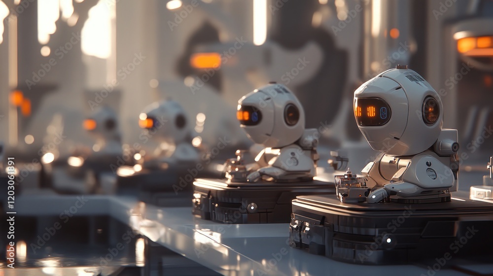 Poster Futuristic Robots Working On An Assembly Line