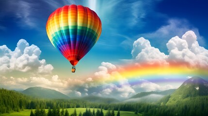 Obraz premium Majestic hot air balloon gracefully floating through the azure sky