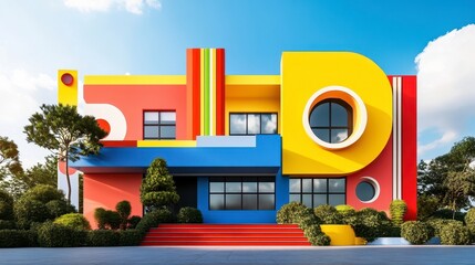 Vibrant Modern Architecture with Bold Colors and Geometric Shapes