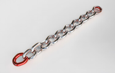 Fototapeta premium Metallic Chain with a Single Red Weak Link