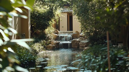 Serene Waterfall Pond Garden Oasis Retreat
