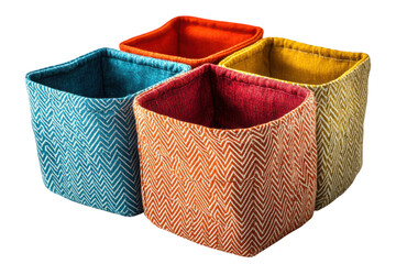 Fototapeta premium Colorful woven storage baskets arranged in a decorative display for organization and home decor