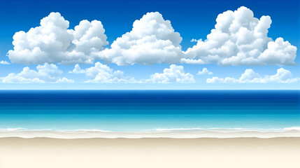 Summer Beach Illustration: Clouds, Ocean, Sand