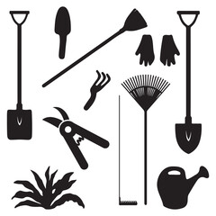 Garden Silhouette, Garden Vector Silhouette, gardening cartoon Silhouette, gardening illustration, Garden icon Silhouette, Garden Silhouette illustration