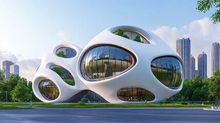 Futuristic Architecture Building Design with Organic Curves and Glass