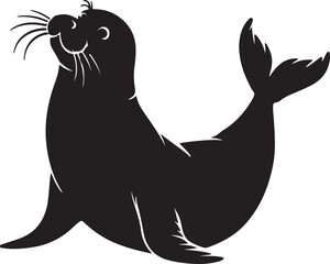 A minimalist vector illustration of a seal silhouette, The sea lion is in a playful pose,