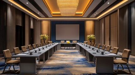 Modern Boardroom Meeting Table with Chairs and Screen