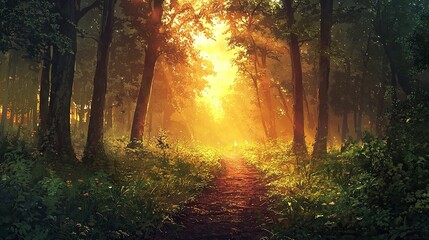 Obraz premium Sunlit Forest Path