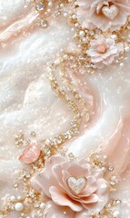 Fototapeta premium A stunning pink dress adorned with delicate pearls and vibrant flowers, perfect for celebrating love on Valentine's Day.