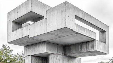 Abstract Concrete Sculpture with Geometric Shapes and Textures