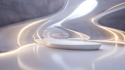 Fototapeta premium Futuristic interior with curved lines and ambient lighting giving it a sleek look.
